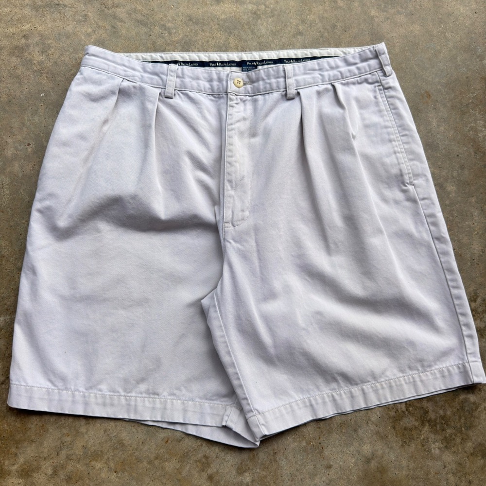 Vintage 90s Polo Ralph Lauren Chino Shorts Pleated Workwear Khaki 36 (i1)